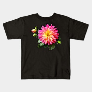 Vivid Pink and Yellow Dahlia Kids T-Shirt